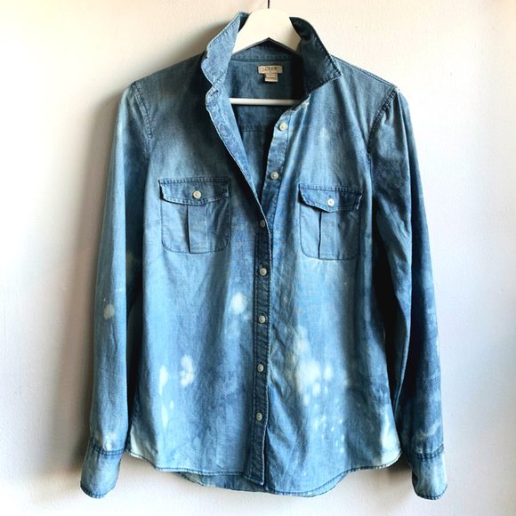 J. Crew Tops - J. Crew Chambray Roll-Up Sleeve Button Down EUC